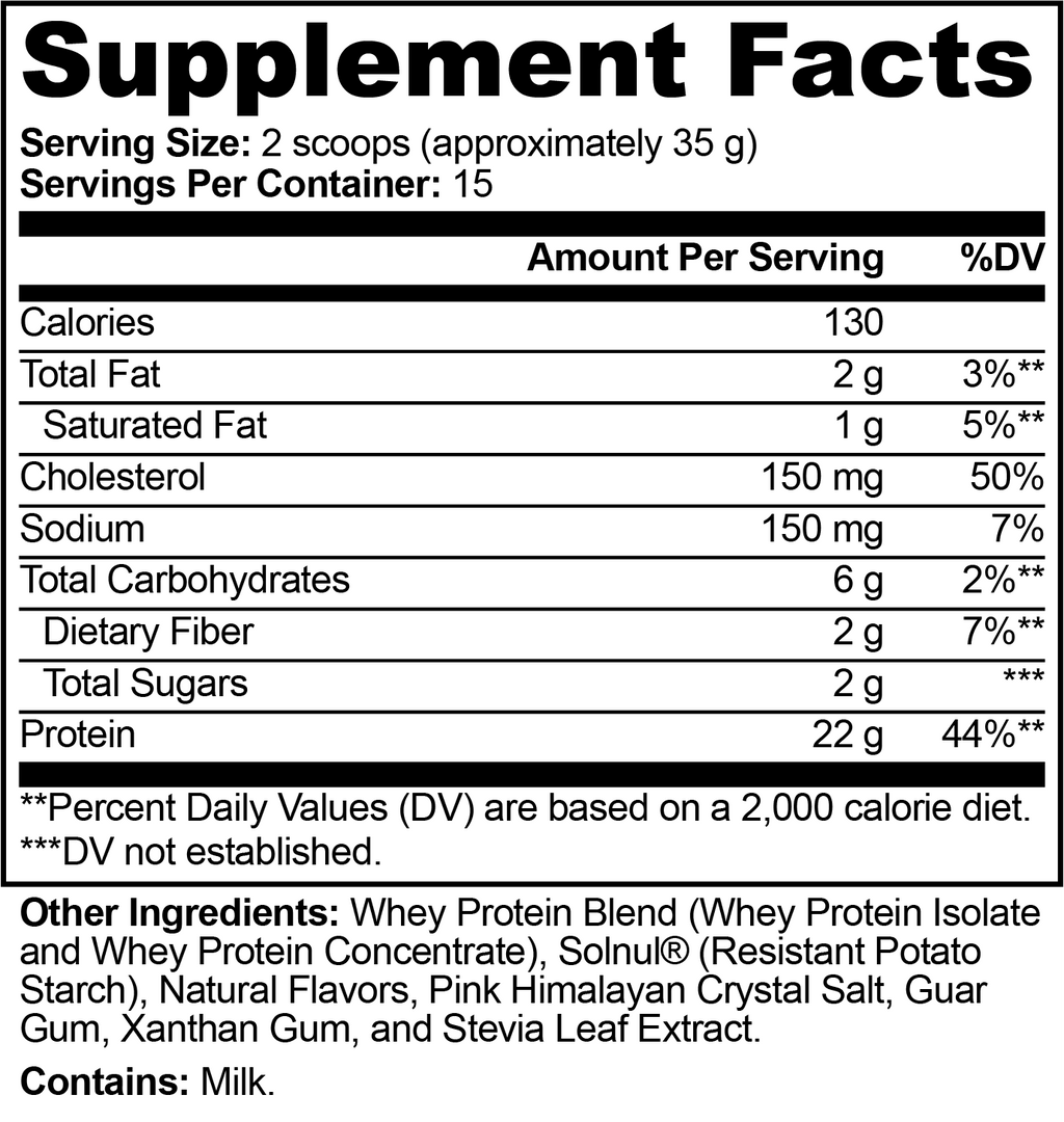 nanonourish™ whey protein chocolate, Supplement Facts panel