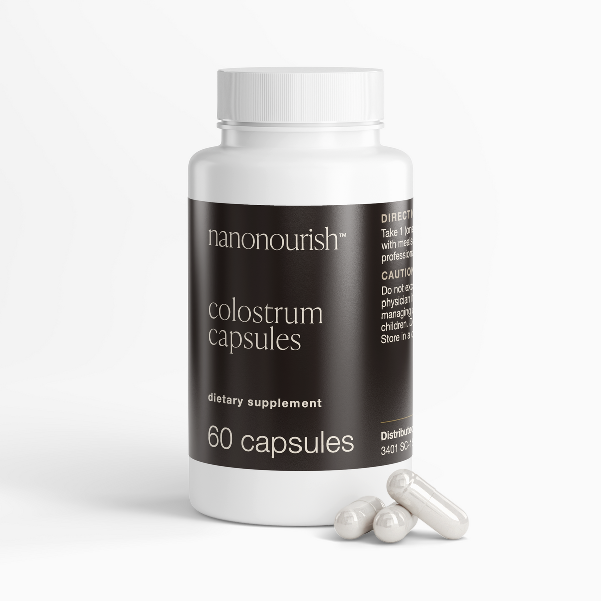 nanonourish™ colostrum capsules, label view 2
