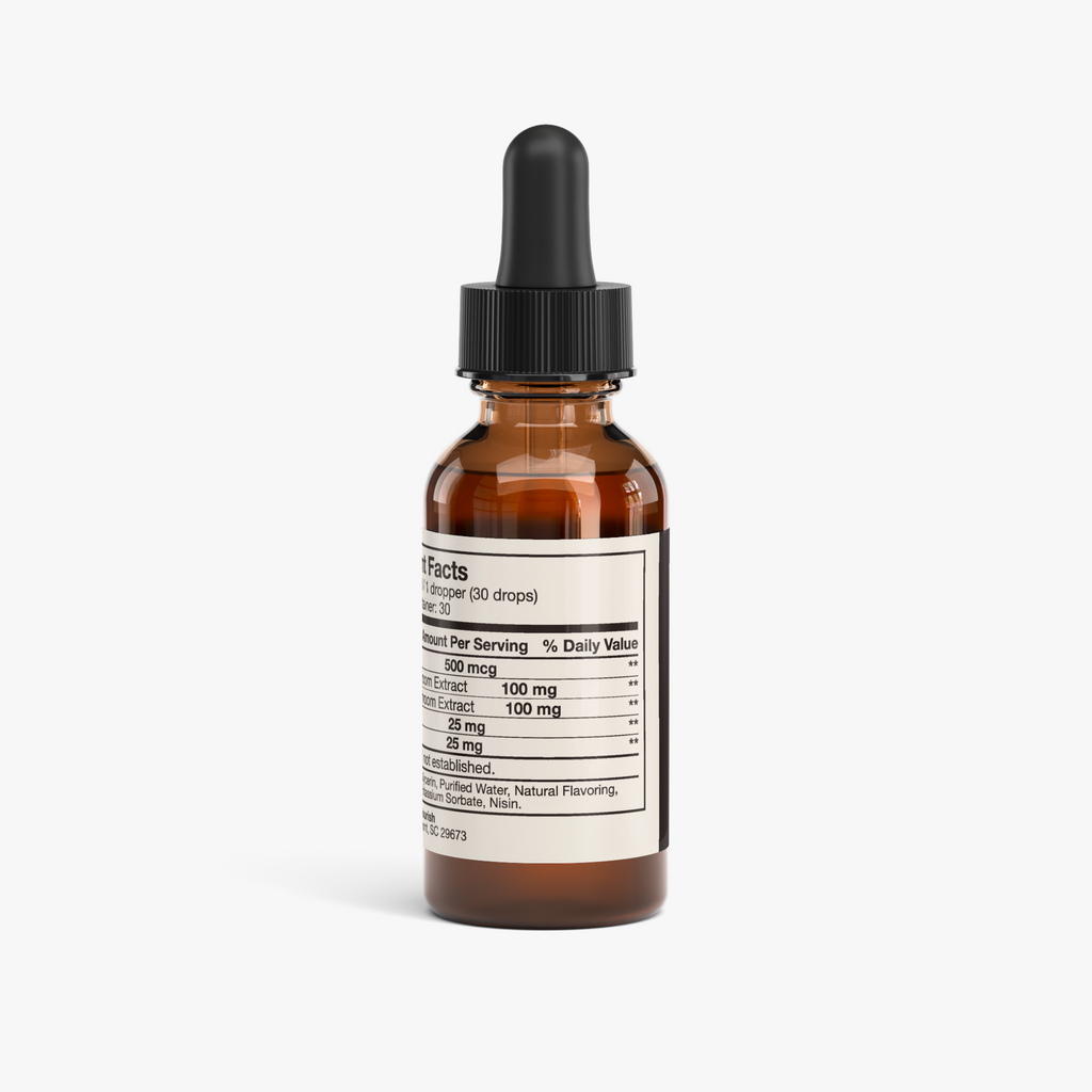 nanonourish™ mushroom energy & cognition drops, label view 1