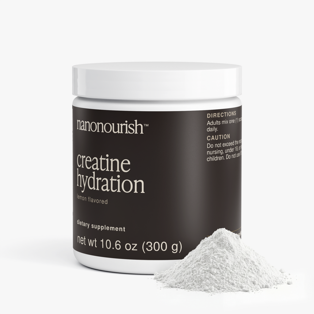 nanonourish™ creatine hydration, label view 1 with powder