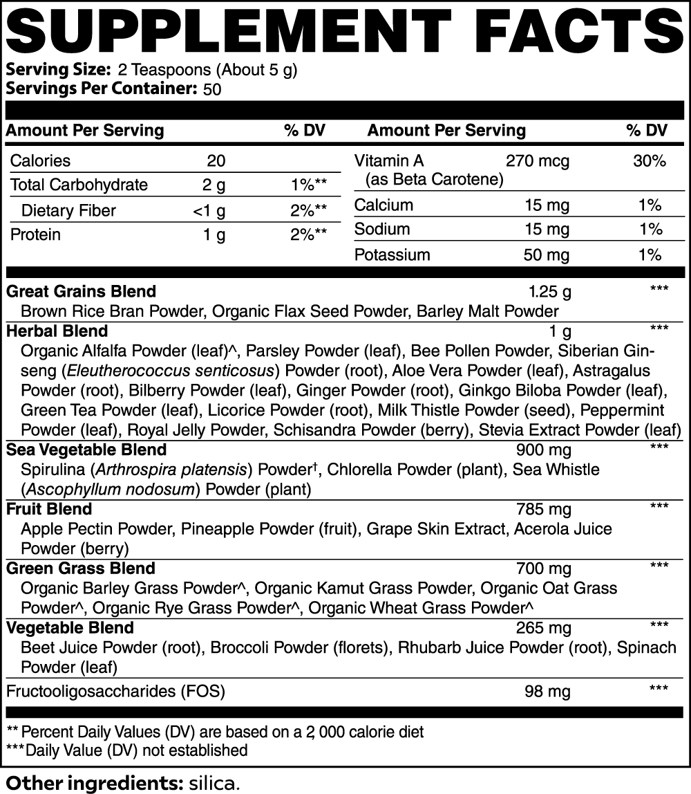 nanonourish™ ultra cleanse smoothie greens supplement facts panel