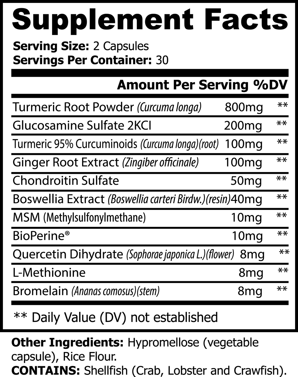 nanonourish™ platinum turmeric supplement facts panel