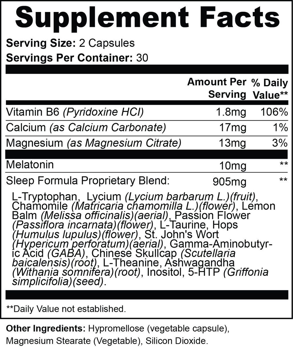 nanonourish™ sleep support supplement facts panel