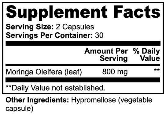 nanonourish™ moringa pure supplement facts panel