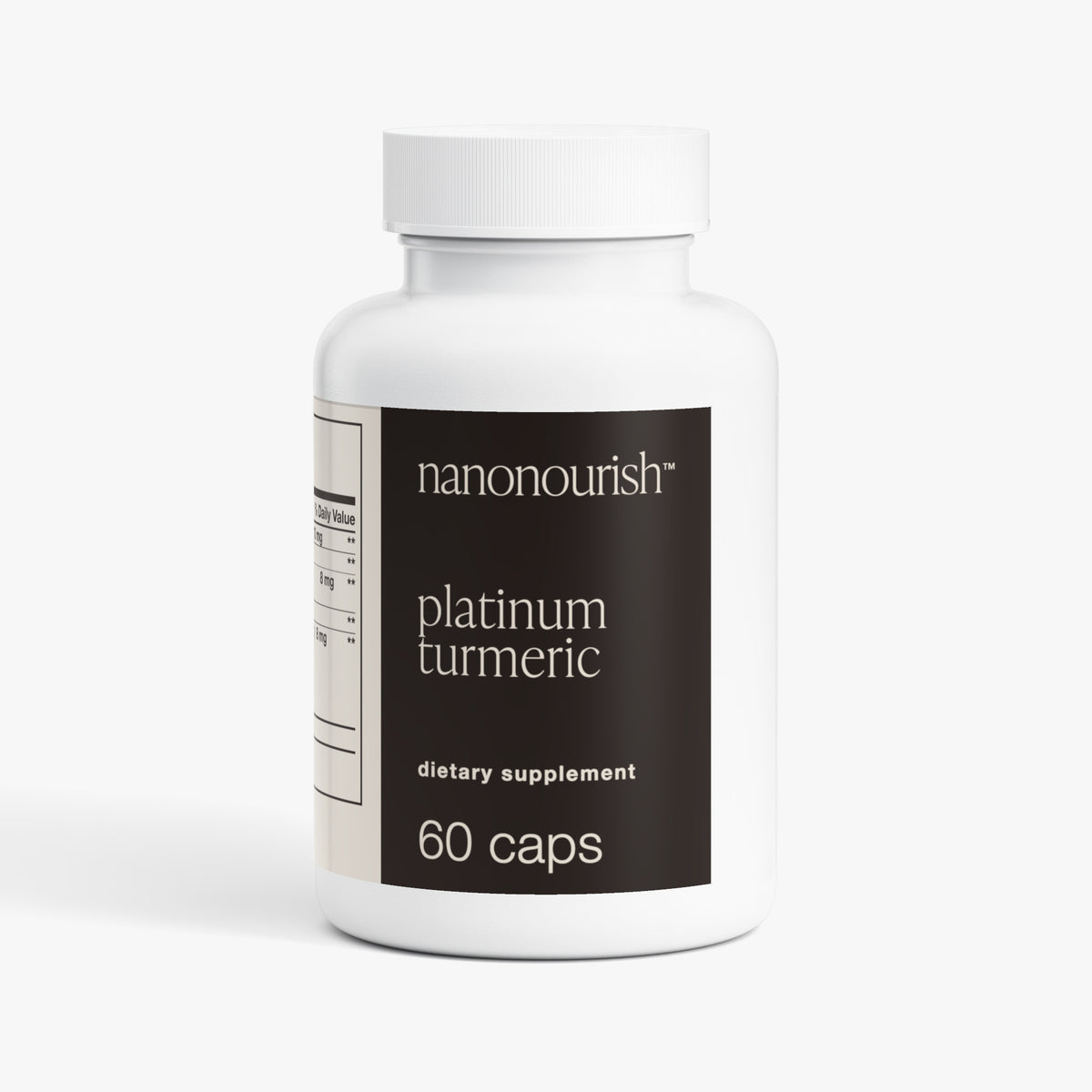 nanonourish™ platinum turmeric, front of the label
