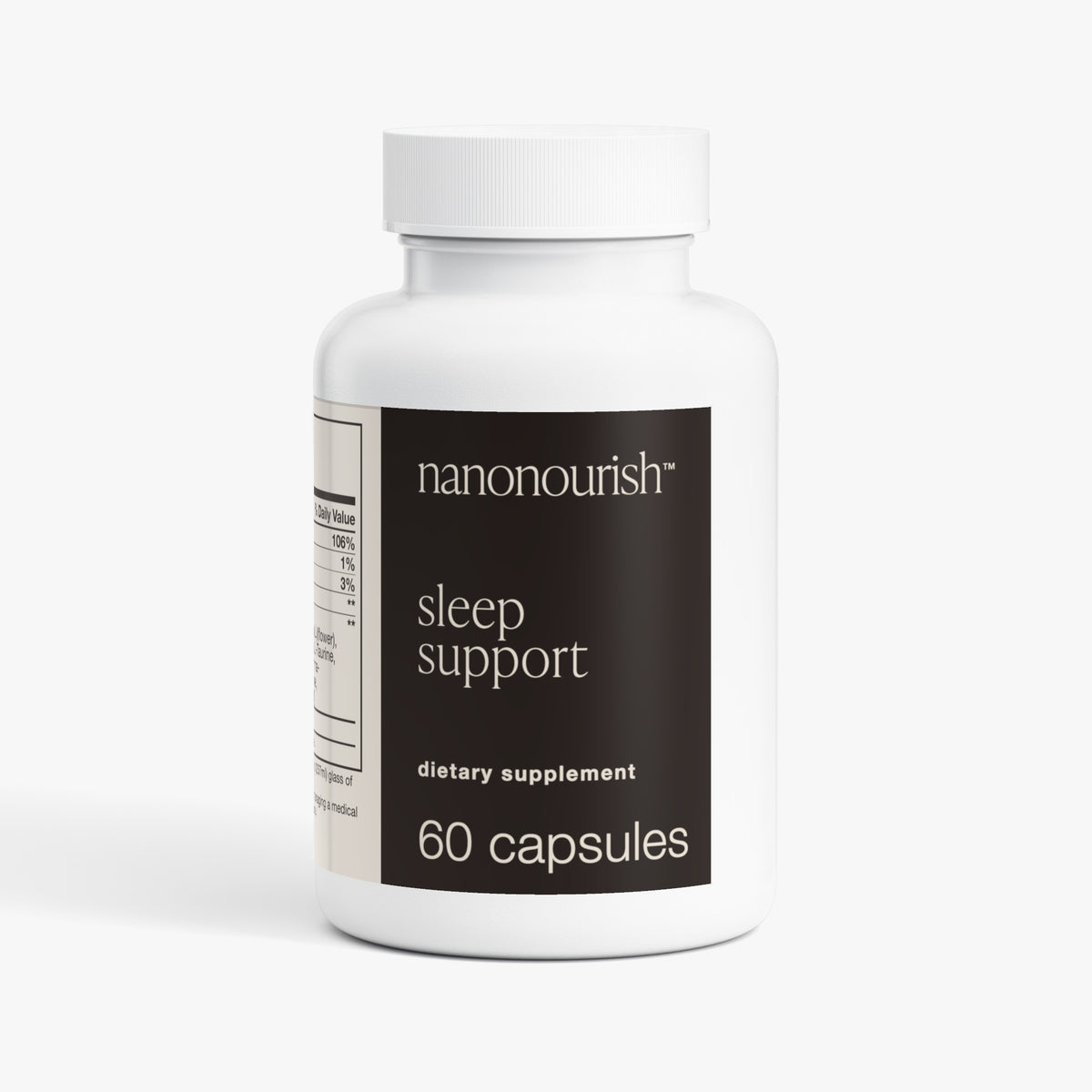 nanonourish™ sleep support, front of the label