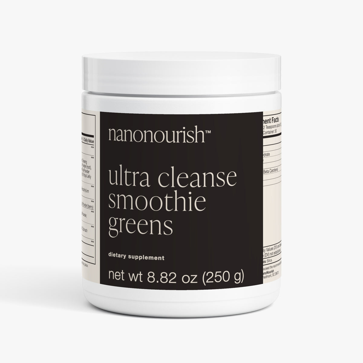 nanonourish™ ultra cleanse smoothie greens, front of the label