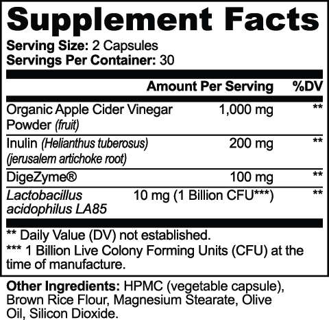 nanonourish™ gut health, Supplement Facts panel